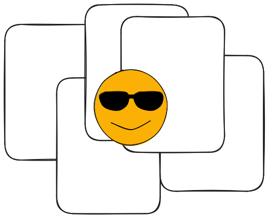un montón de guiones, con un emoji de una cara feliz con gafas de sol
