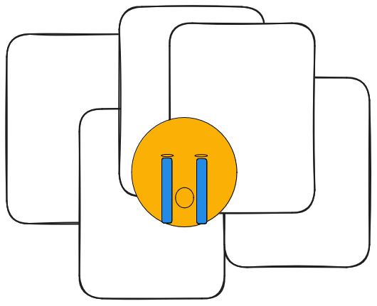 un montón de guiones, con un emoji de una cara sollozando